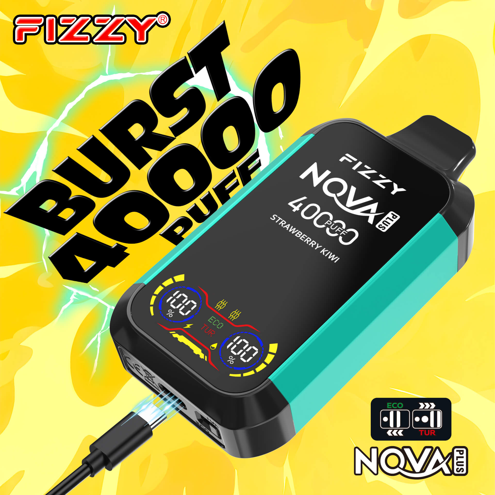 Fizzy Nova Plus 40000 40K Puffs Edition Dual Mesh LCD Display Disposable Vape EU Warehouse product image