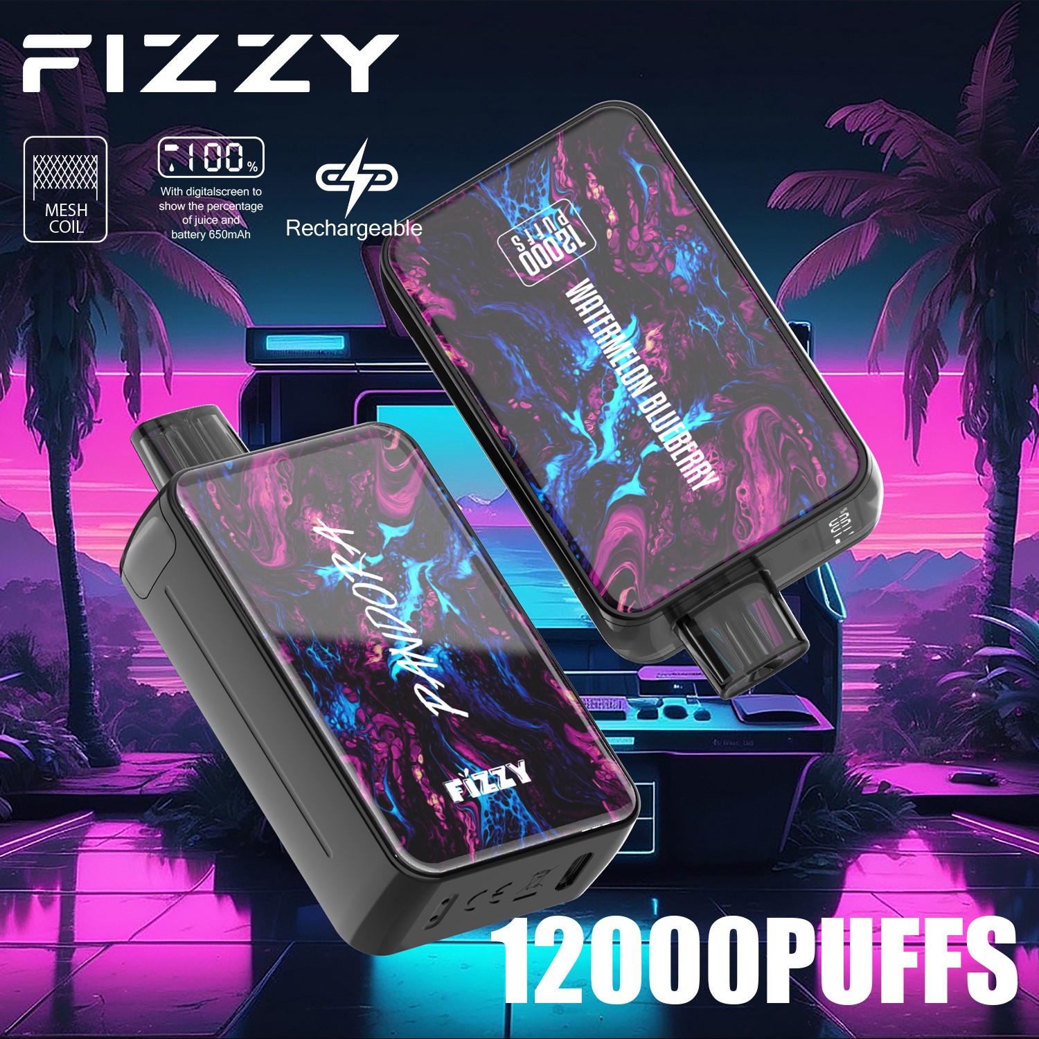 Fizzy Pandora 12000 12K Puffs 2% 5% Nicotine Edition LCD Display Disposable Vape in Blueberry flavor