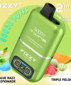 Fizzy Twins 50000 50k Puffs 2% 5% Nicotine Double Taste LCD Display Disposable Vape EU Warehouse in Blue Razz Lemonade & Triple Melon flavor