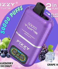 Fizzy Twins 50000 50k Puffs 2% 5% Nicotine Double Taste LCD Display Disposable Vape EU Warehouse in Blueberry Coconut & Grape Ice flavor