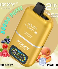 Fizzy Twins 50000 50k Puffs 2% 5% Nicotine Double Taste LCD Display Disposable Vape EU Warehouse in Mixed Berry & Peach Ice flavor