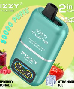 Fizzy Twins 50000 50k Puffs 2% 5% Nicotine Double Taste LCD Display Disposable Vape EU Warehouse in Raspberry Lemonade & Strawberry Ice flavor