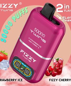 Fizzy Twins 50000 50k Puffs 2% 5% Nicotine Double Taste LCD Display Disposable Vape EU Warehouse in Strawberry Ice & Fizzy Cherry flavor
