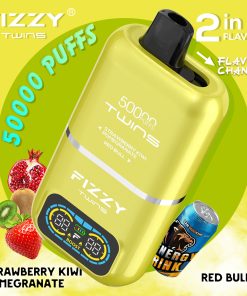 Fizzy Twins 50000 50k Puffs 2% 5% Nicotine Double Taste LCD Display Disposable Vape EU Warehouse in Strawberry Kiwi Pomegranate & Red Bull flavor