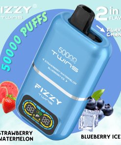 Fizzy Twins 50000 50k Puffs 2% 5% Nicotine Double Taste LCD Display Disposable Vape EU Warehouse in Strawberry Watermelon & Blueberry Ice flavor