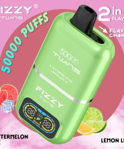 Fizzy Twins 50000 50k Puffs 2% 5% Nicotine Double Taste LCD Display Disposable Vape EU Warehouse in Watermelon Ice & Lemon Lime flavor