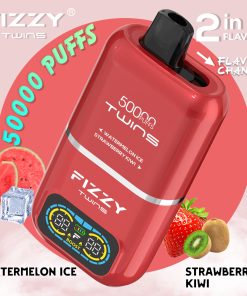 Fizzy Twins 50000 50k Puffs 2% 5% Nicotine Double Taste LCD Display Disposable Vape EU Warehouse in Watermelon Ice & Strawberry Kiwi flavor