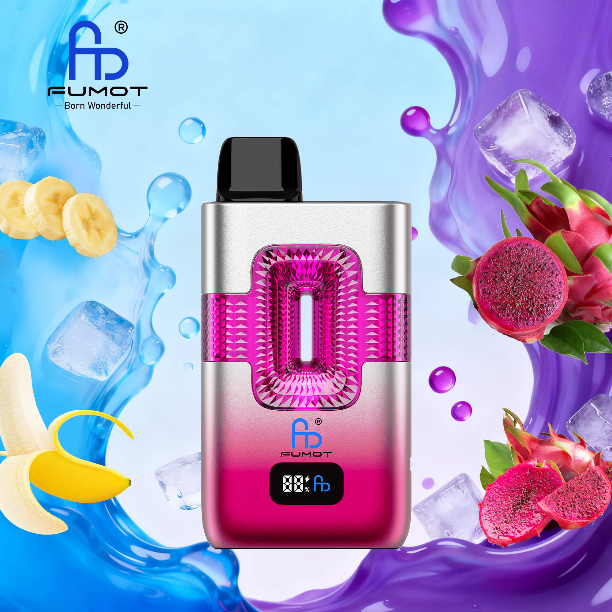 Fumot ECO 2in1 50000 50K Puffs Double Flavors Smart Display Rechargeable Disposable Vape in Banana Ice & Black Dragon Ice flavor