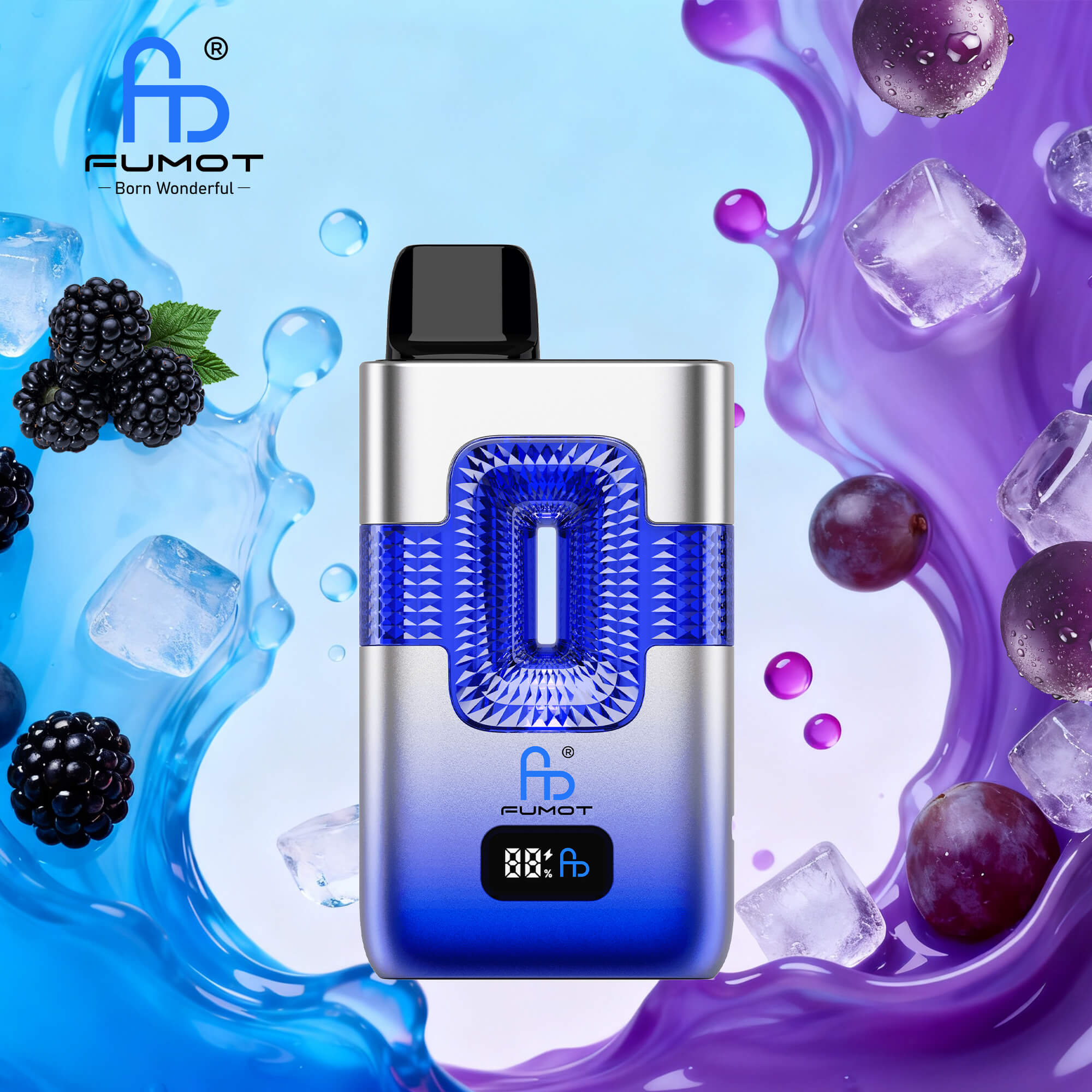 Fumot ECO 2in1 50000 50K Puffs Double Flavors Smart Display Rechargeable Disposable Vape in Black Ice & Grape Ice flavor