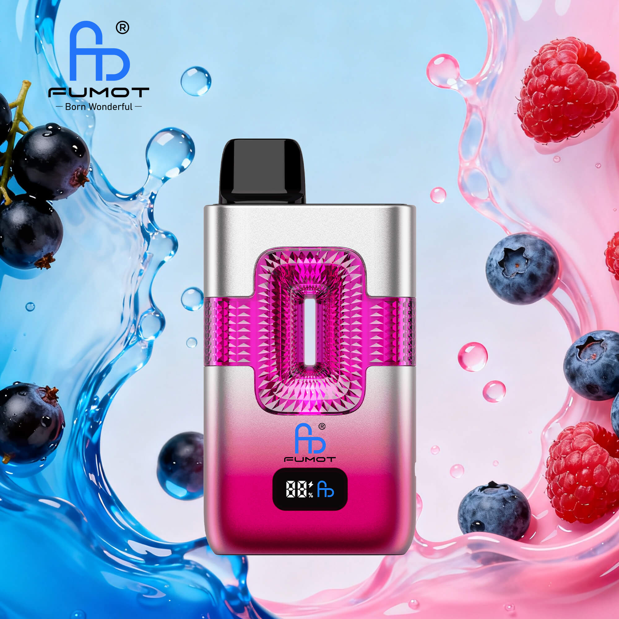 Fumot ECO 2in1 50000 50K Puffs Double Flavors Smart Display Rechargeable Disposable Vape in Black Mamba & Mr Blue flavor