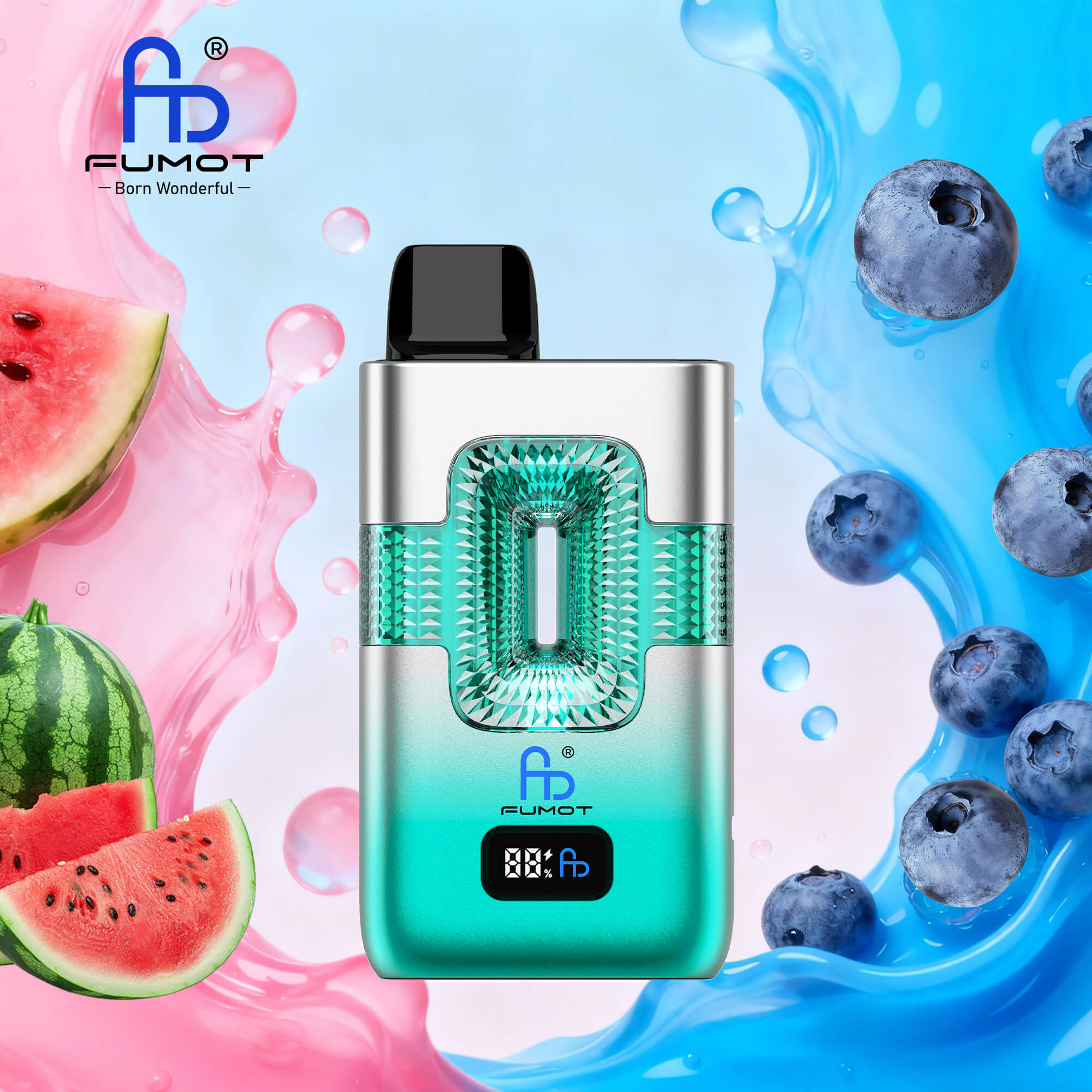 Fumot ECO 2in1 50000 50K Puffs Double Flavors Smart Display Rechargeable Disposable Vape in Blueberry Hubba Bubba & Watermelon Hubba Bubba flavor