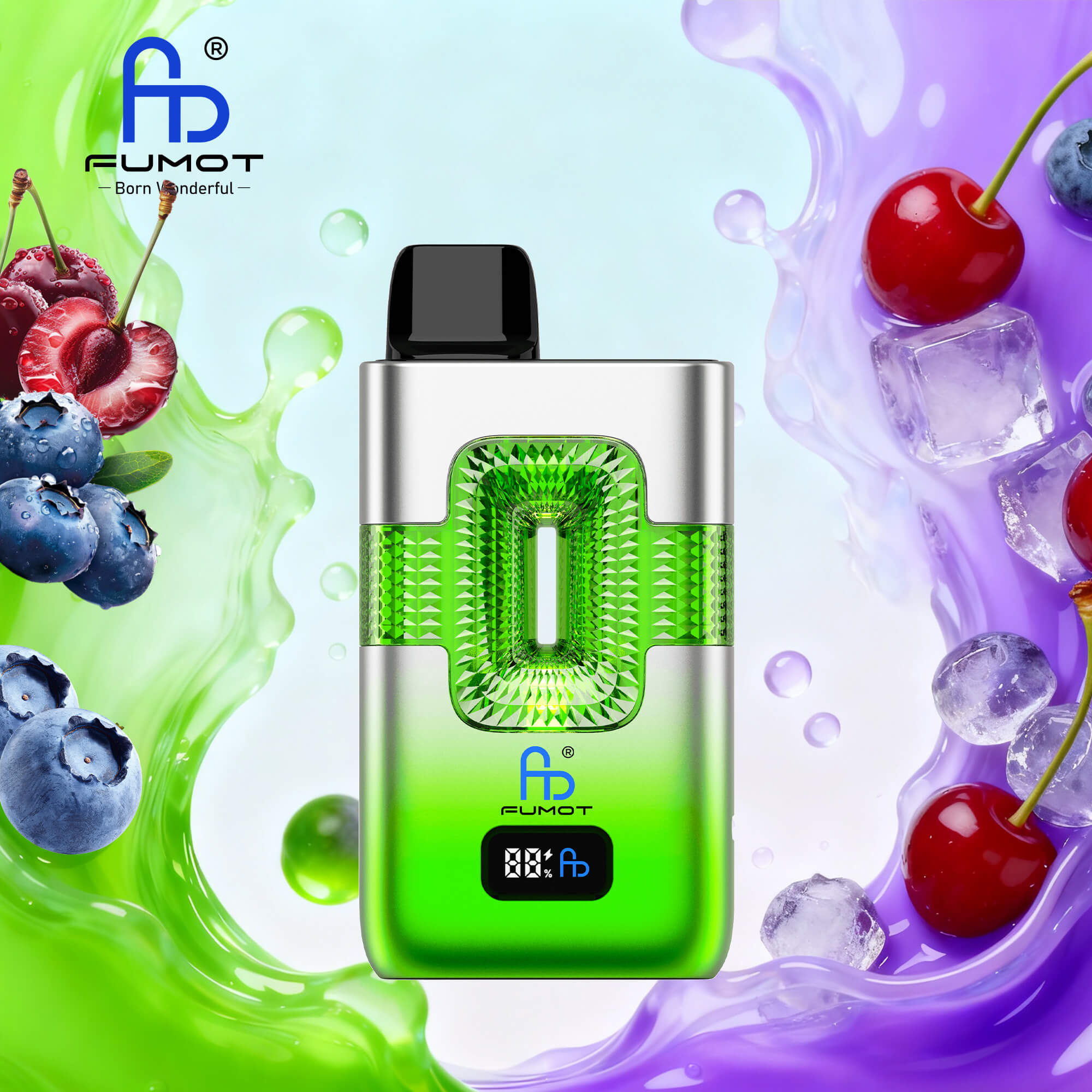 Fumot ECO 2in1 50000 50K Puffs Double Flavors Smart Display Rechargeable Disposable Vape in Cherry Ice & Blue Razz Cherry flavor