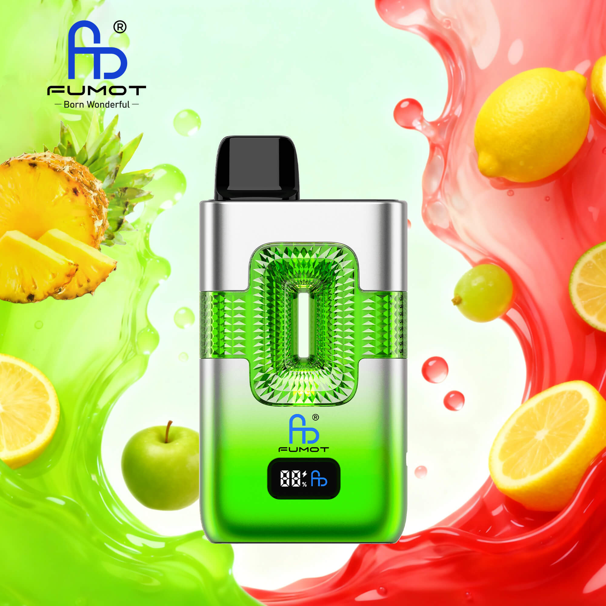Fumot ECO 2in1 50000 50K Puffs Double Flavors Smart Display Rechargeable Disposable Vape in Cola Lemon & Pineapple Lemon Green Apple flavor