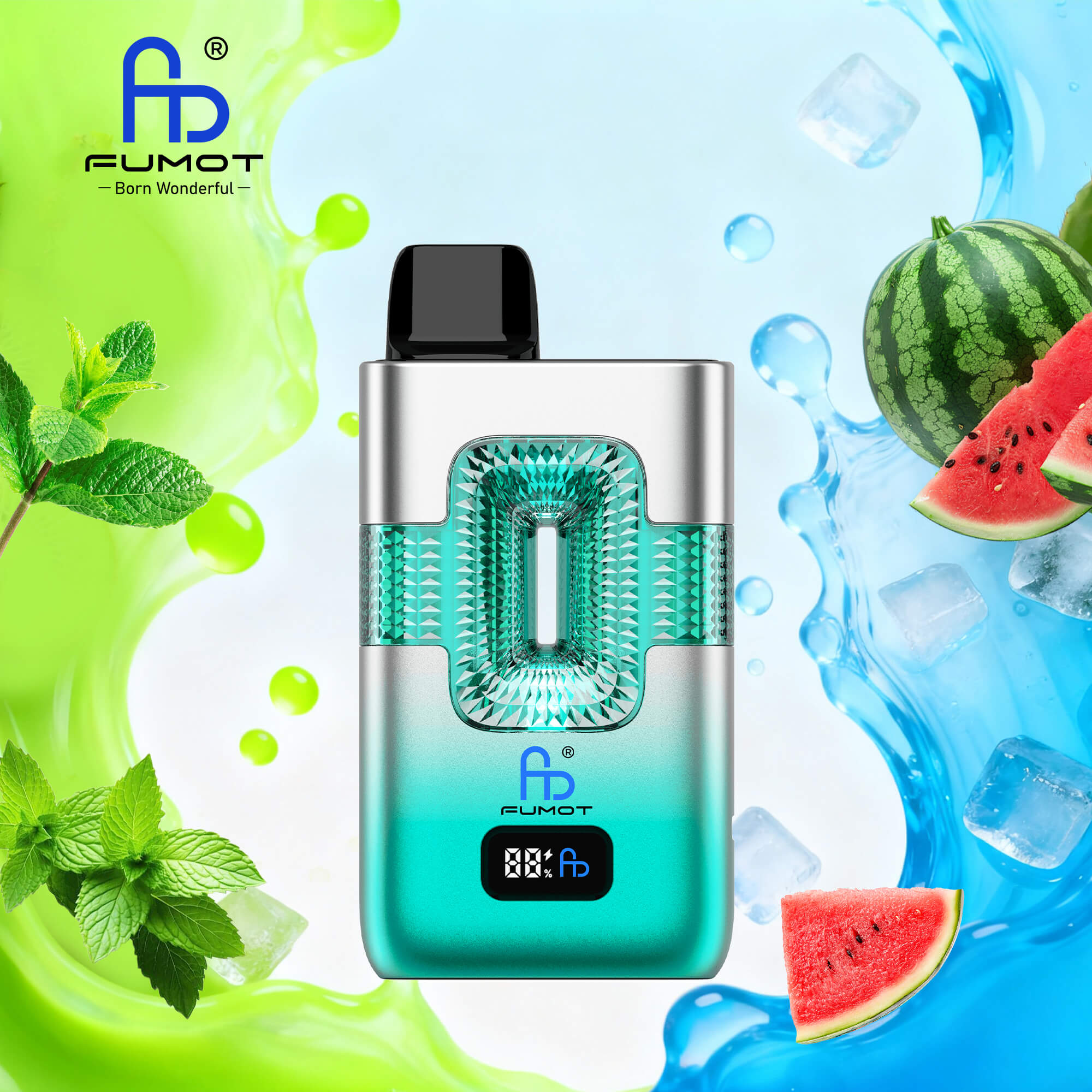 Fumot ECO 2in1 50000 50K Puffs Double Flavors Smart Display Rechargeable Disposable Vape in Cool Mint & Watermelon Ice flavor