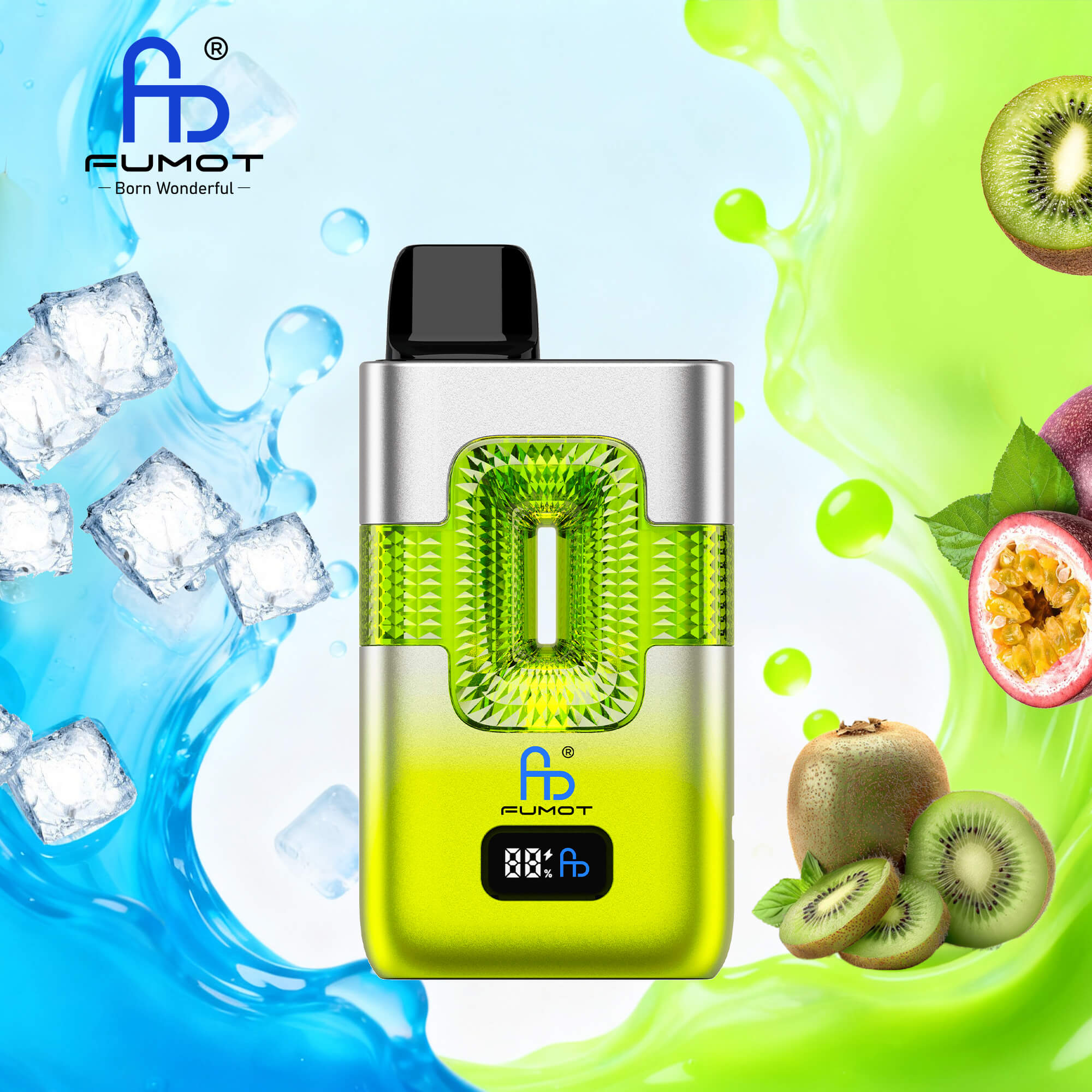Fumot ECO 2in1 50000 50K Puffs Double Flavors Smart Display Rechargeable Disposable Vape in Ice Pop & Kiwi Passion Fruit Guava flavor