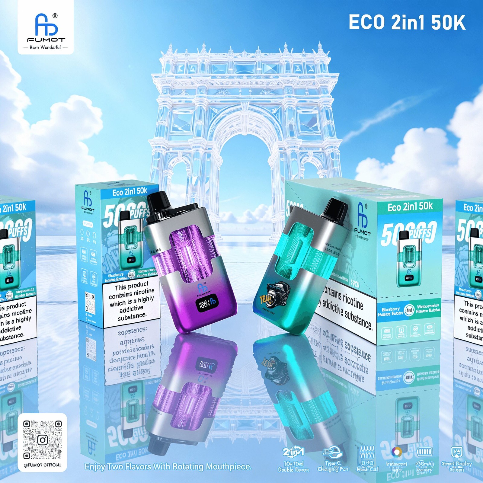 Fumot ECO 2in1 50000 50K Puffs Double Flavors Smart Display Rechargeable Disposable Vape product image