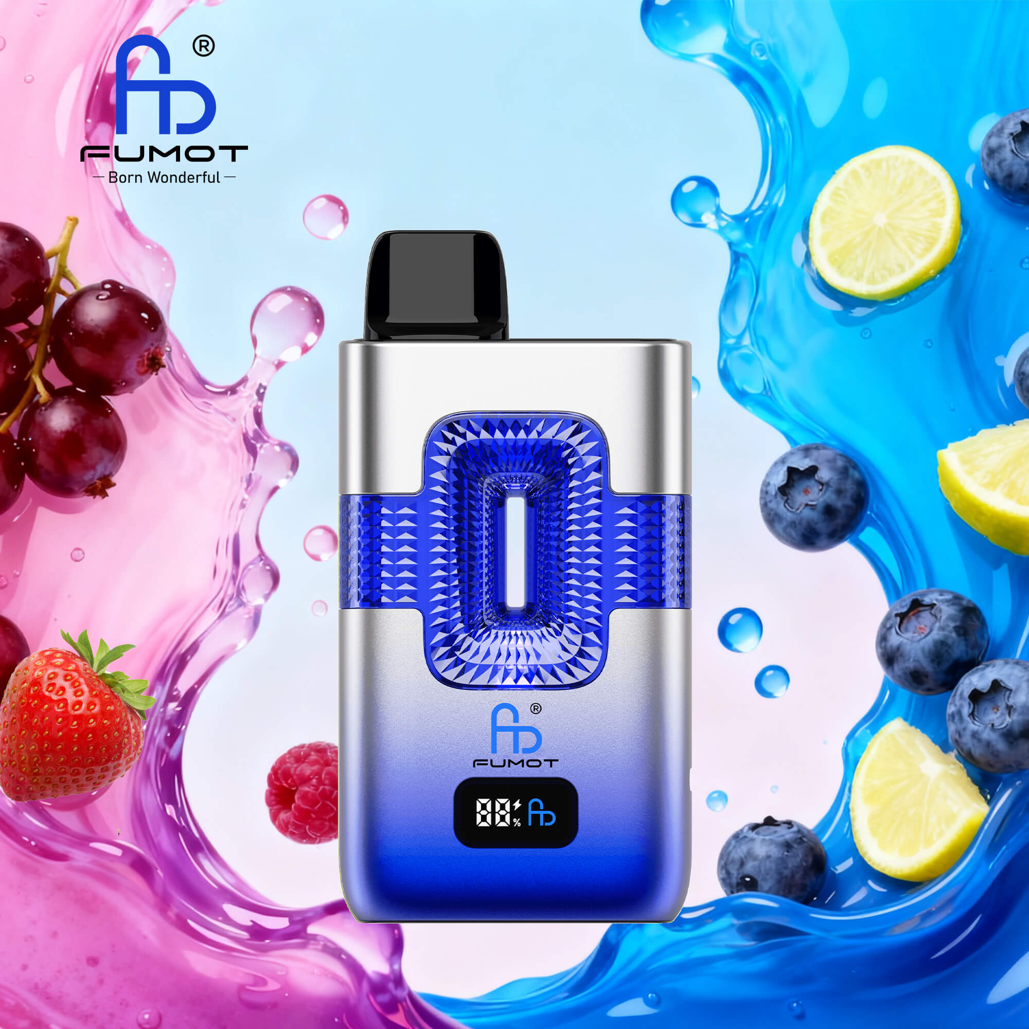 Fumot ECO 2in1 50000 50K Puffs Double Flavors Smart Display Rechargeable Disposable Vape in Mixed Berries & Blue Razz Lemonade flavor