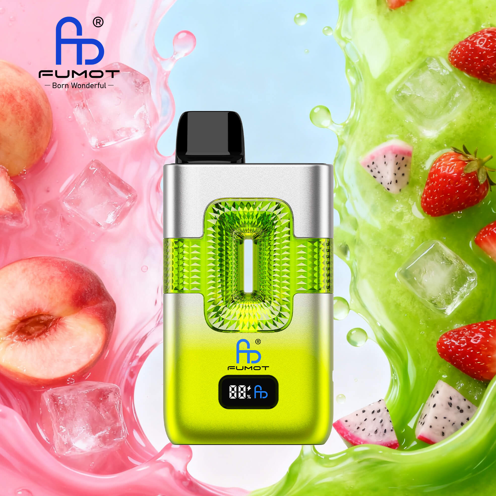 Fumot ECO 2in1 50000 50K Puffs Double Flavors Smart Display Rechargeable Disposable Vape in Peach Ice & White Mamba flavor