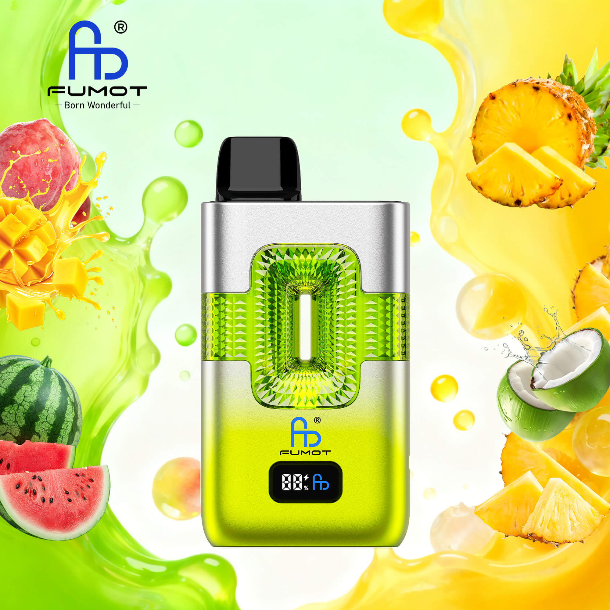 Fumot ECO 2in1 50000 50K Puffs Double Flavors Smart Display Rechargeable Disposable Vape in Peach Mango Watermelon & Pina Colada flavor