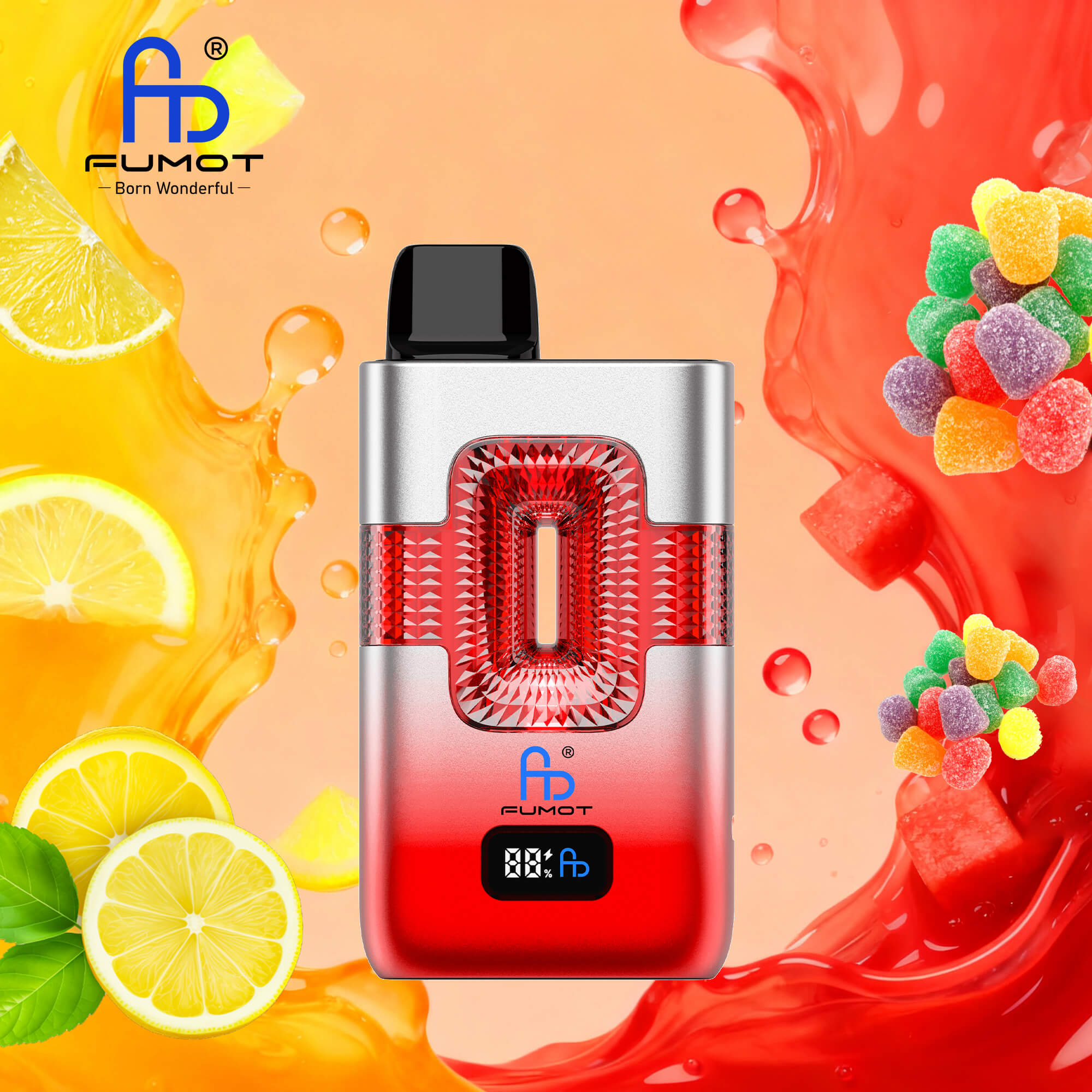 Fumot ECO 2in1 50000 50K Puffs Double Flavors Smart Display Rechargeable Disposable Vape in Pink Lemonade & Sour Candy flavor