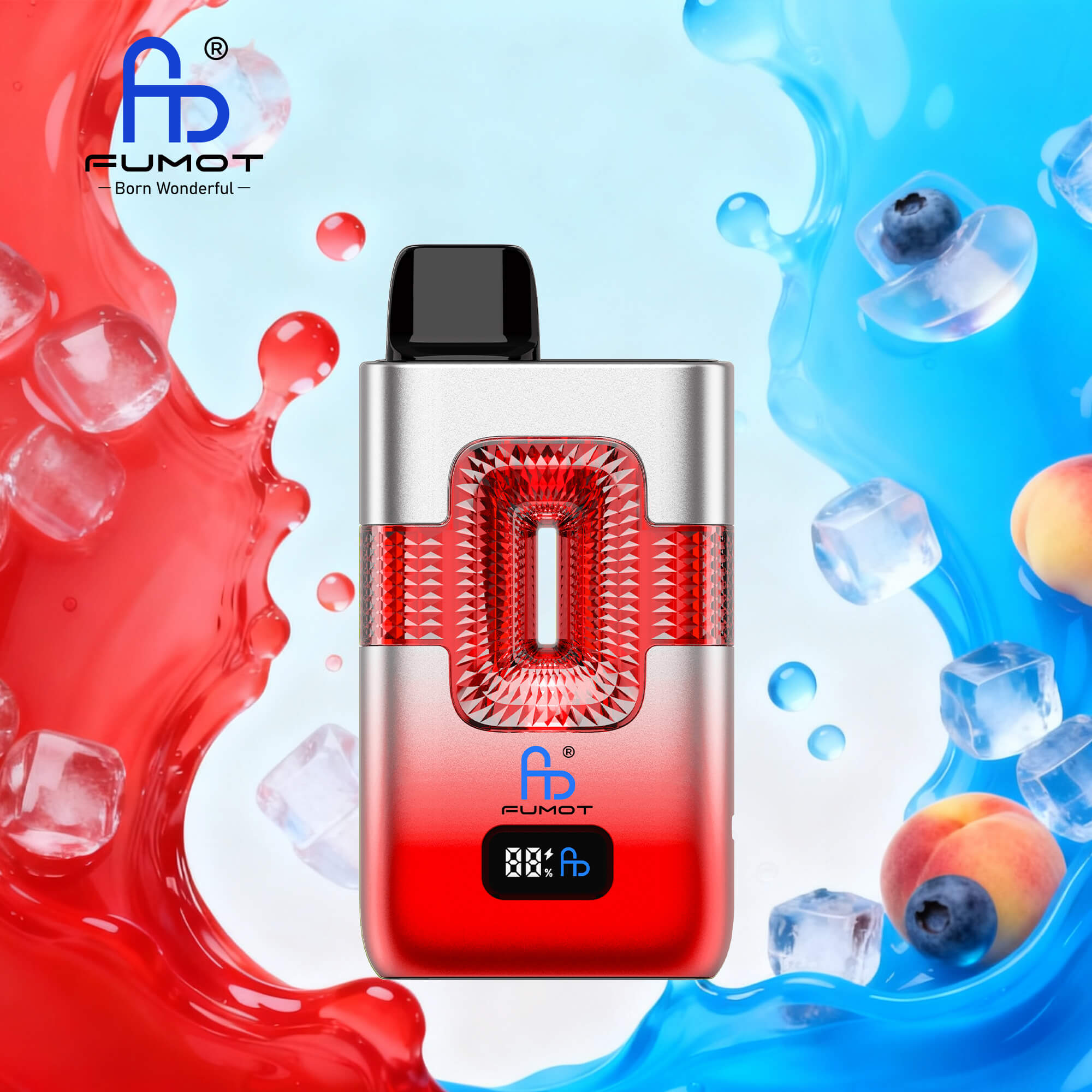 Fumot ECO 2in1 50000 50K Puffs Double Flavors Smart Display Rechargeable Disposable Vape in Red Bull Ice & Blueberry Peach Ice flavor