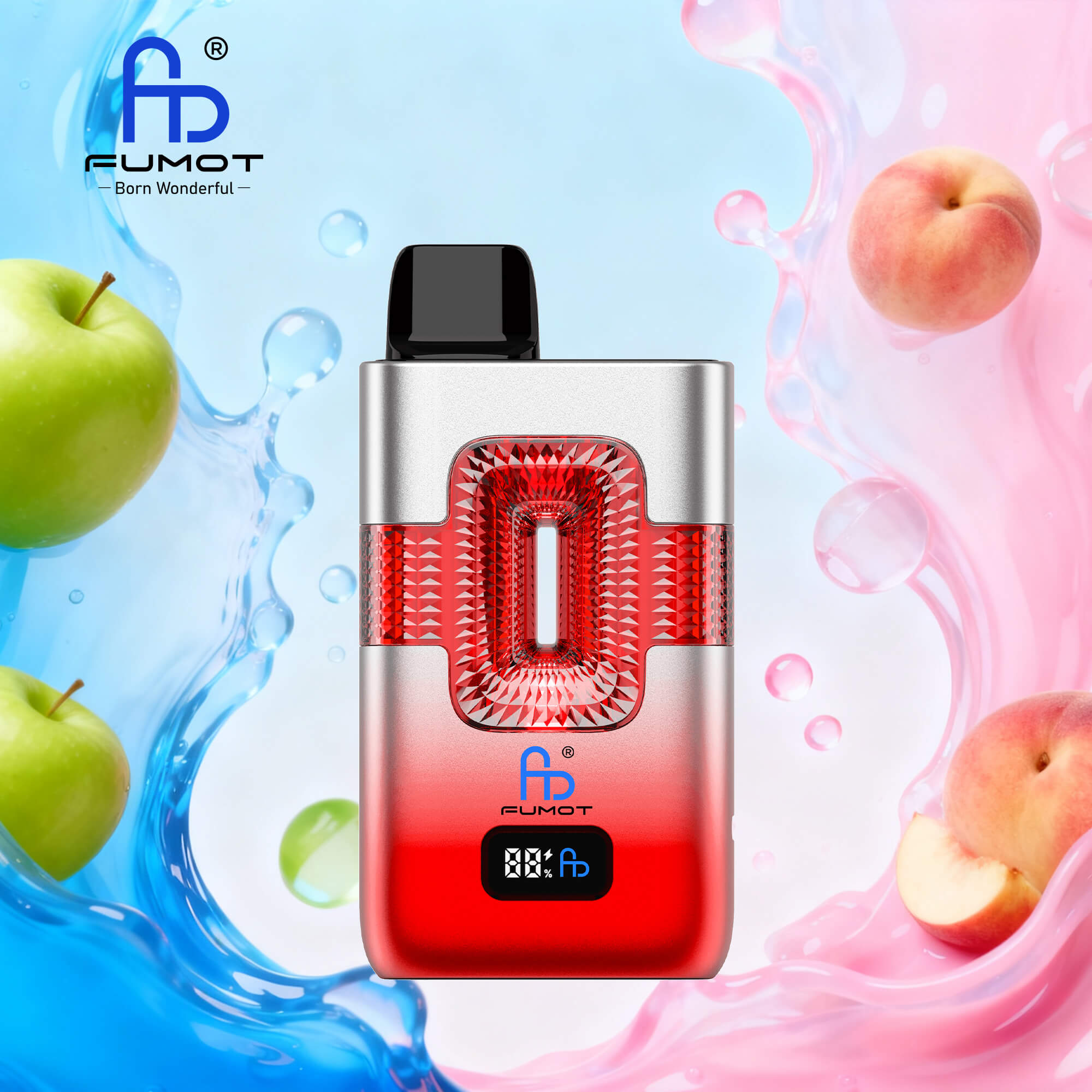 Fumot ECO 2in1 50000 50K Puffs Double Flavors Smart Display Rechargeable Disposable Vape in Sour Apple & Juicy Peach flavor