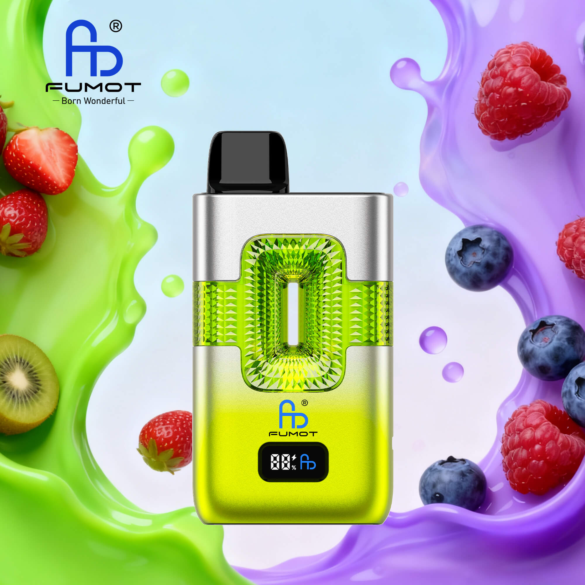 Fumot ECO 2in1 50000 50K Puffs Double Flavors Smart Display Rechargeable Disposable Vape in Strawberry Kiwi & Blueberry Sour Raspberry flavor
