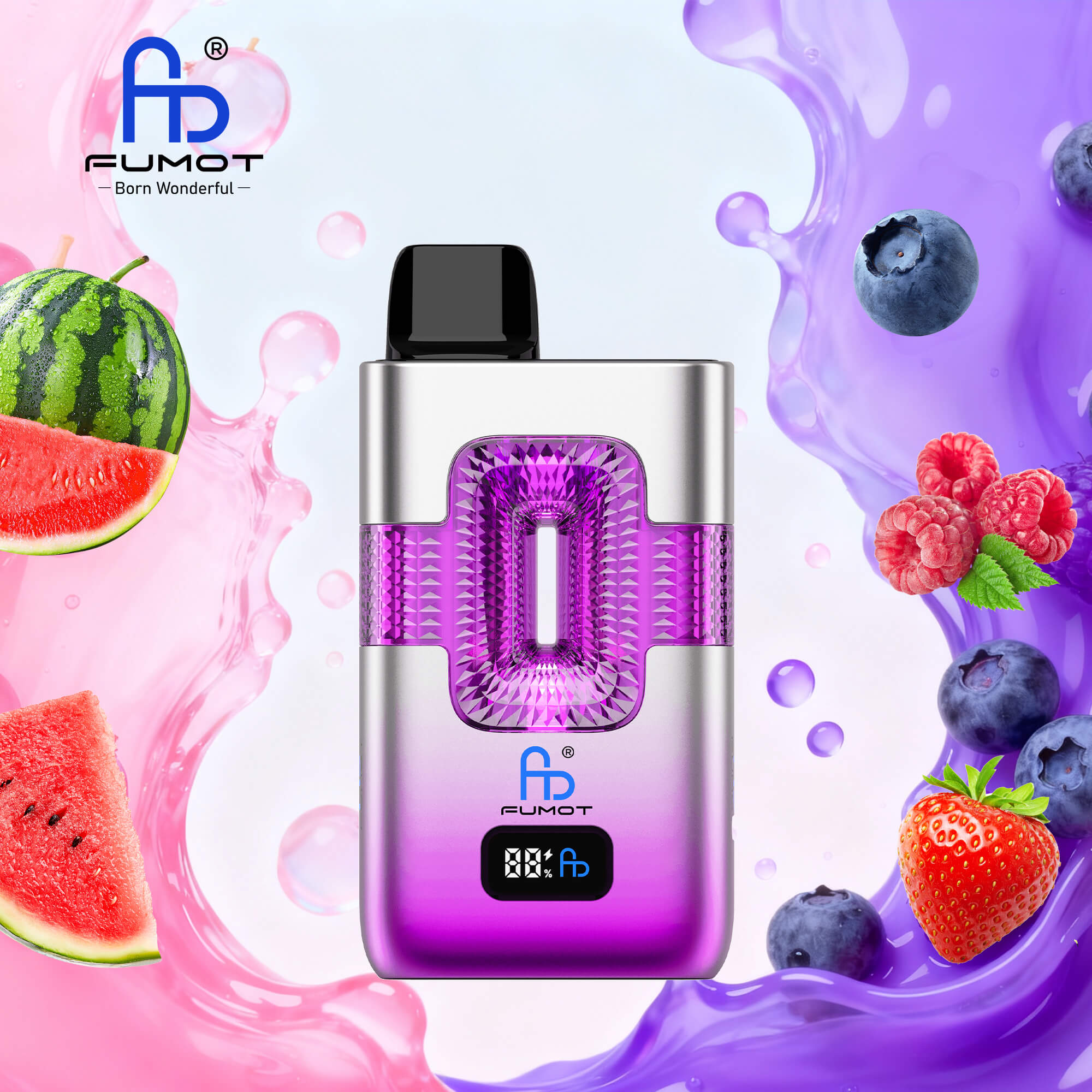 Fumot ECO 2in1 50000 50K Puffs Double Flavors Smart Display Rechargeable Disposable Vape in Vimto & Watermelon Bubblegum flavor