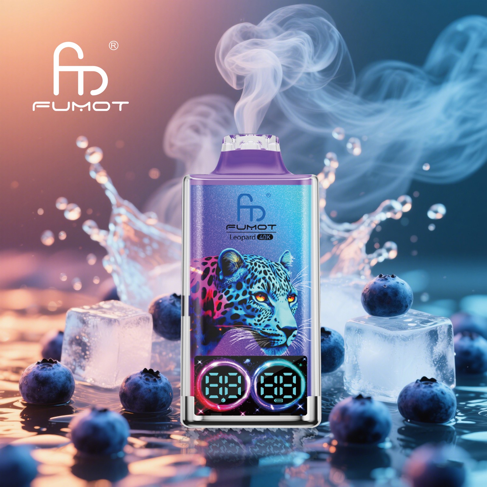 Fumot Leopard 40000 40K Puffs Edition Dual Mesh LCD Display Disposable Vape in Blueberry on Ice flavor