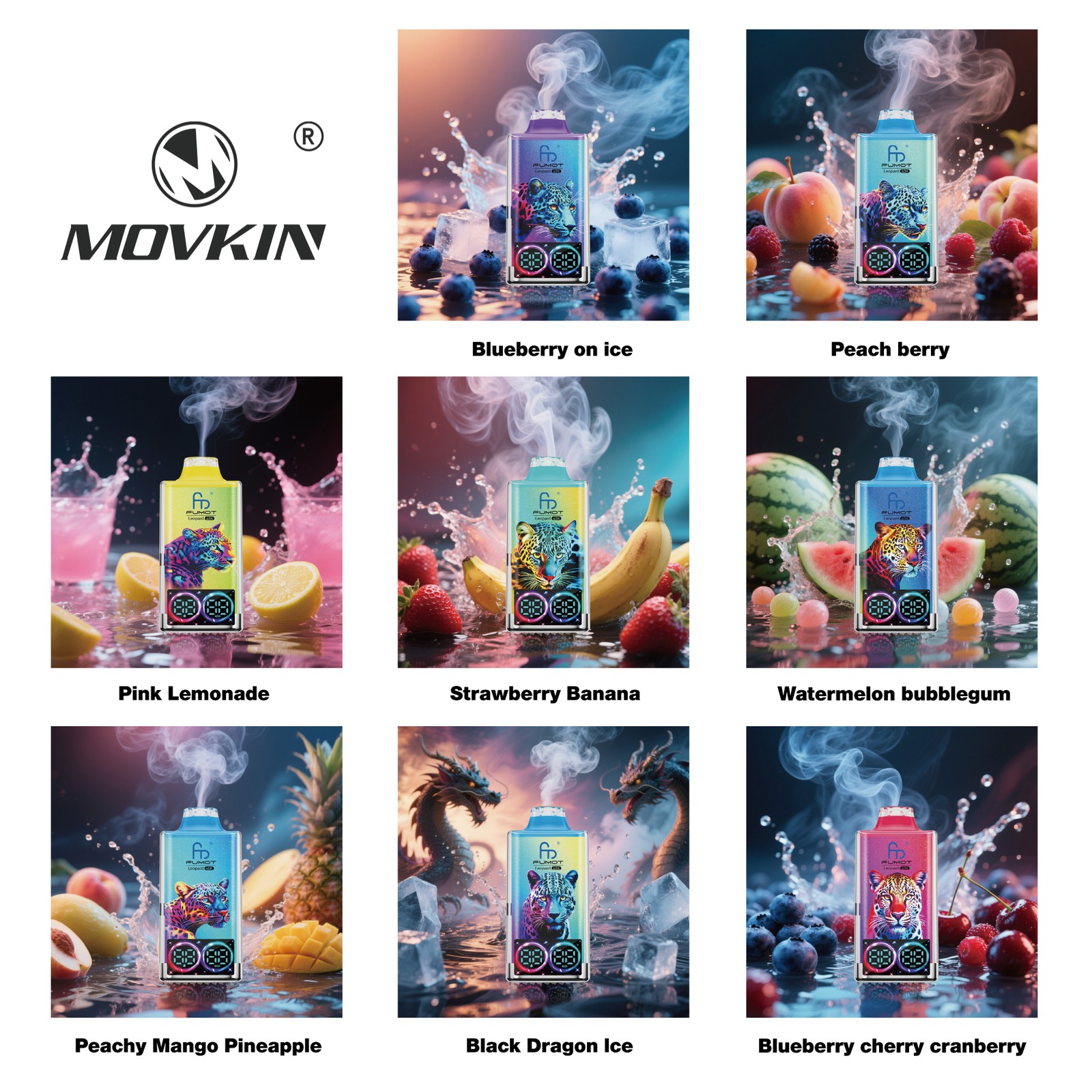 Fumot Leopard 40000 40K Puffs Edition Dual Mesh LCD Display Disposable Vape in Pink Lemonade flavor
