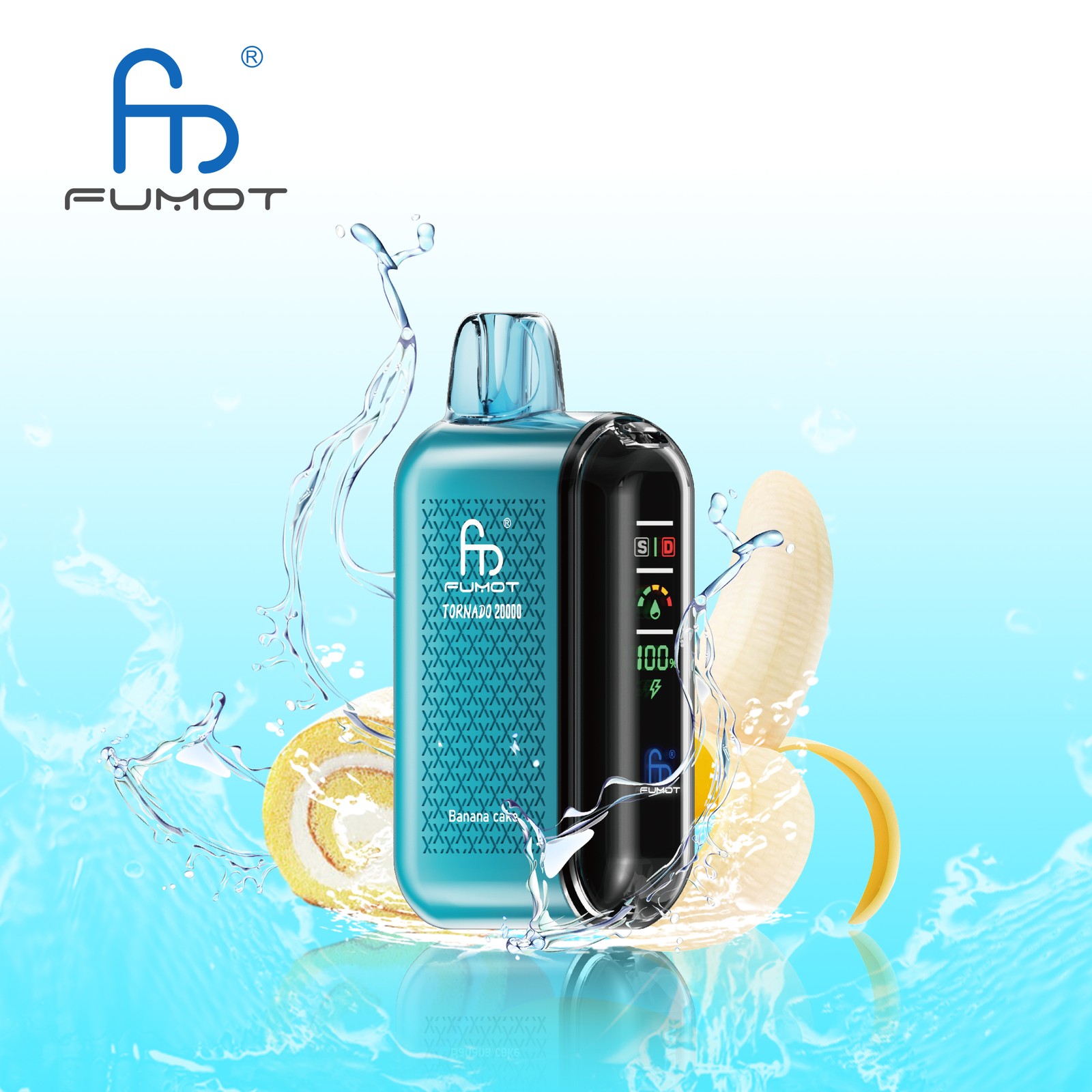 Fumot Tornado 20000 20K Puffs Vape Dual Mesh LED Display Disposable Vape in Banana Cake flavor