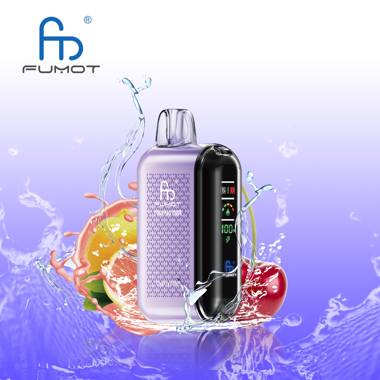 Fumot Tornado 20000 20K Puffs Vape Dual Mesh LED Display Disposable Vape in Cherry Lime flavor