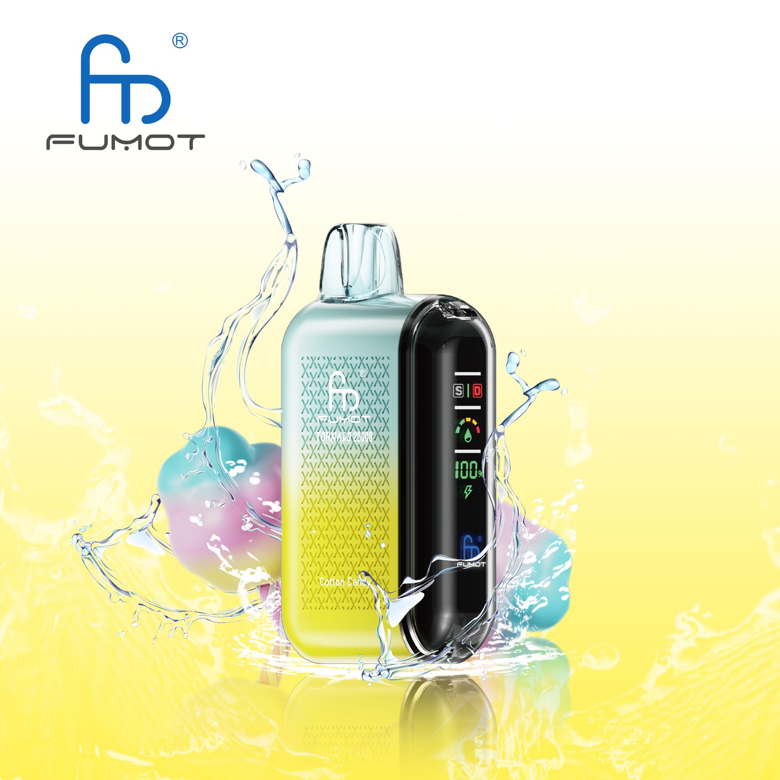 Fumot Tornado 20000 20K Puffs Vape Dual Mesh LED Display Disposable Vape in Cotton Candy flavor