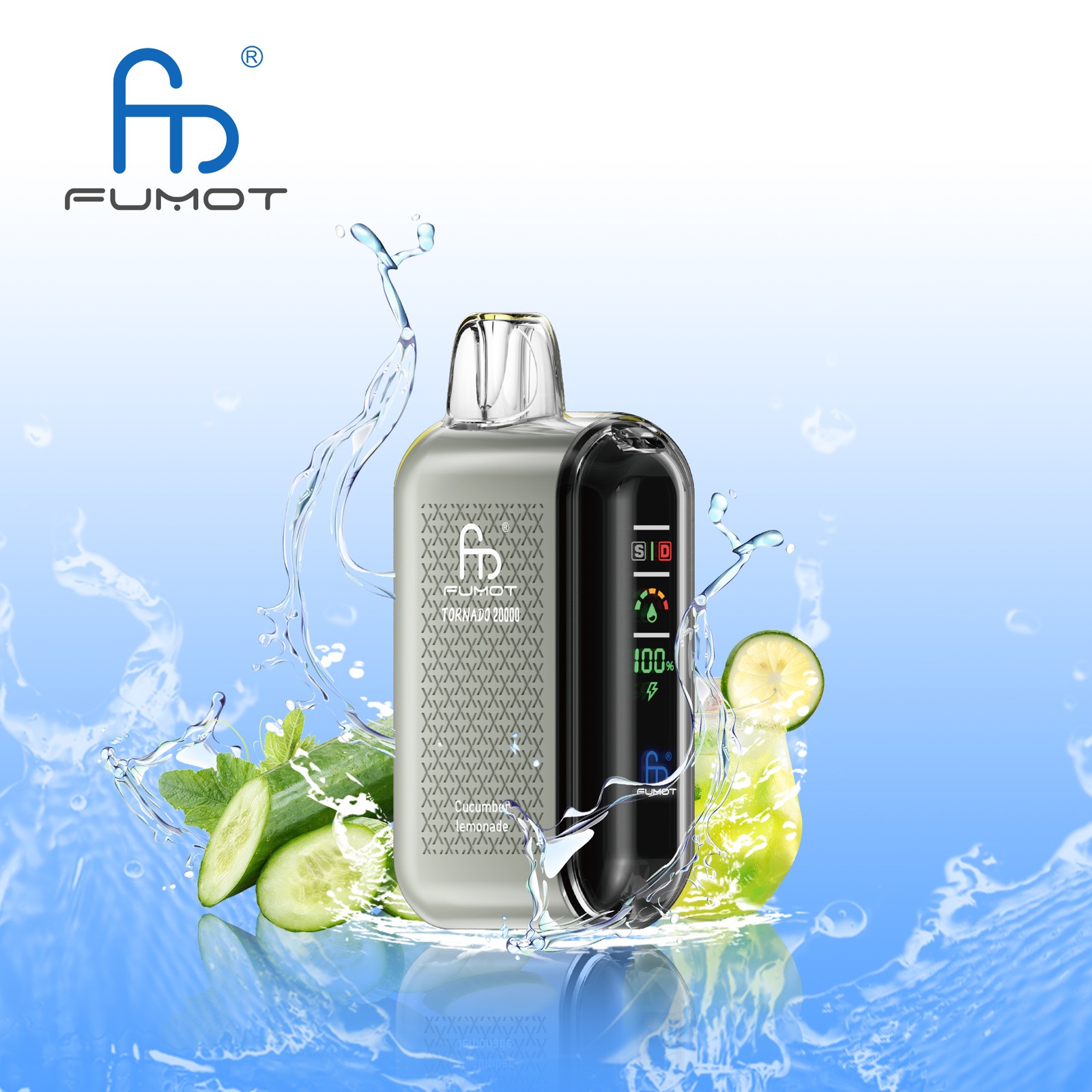 Fumot Tornado 20000 20K Puffs Vape Dual Mesh LED Display Disposable Vape in Cucumber Lemonade flavor