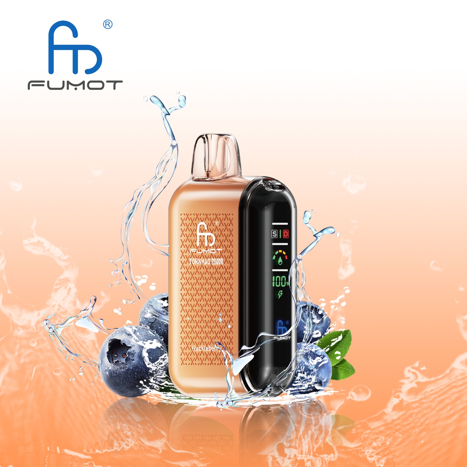 Fumot Tornado 20000 20K Puffs Vape Dual Mesh LED Display Disposable Vape in Huckleberry flavor