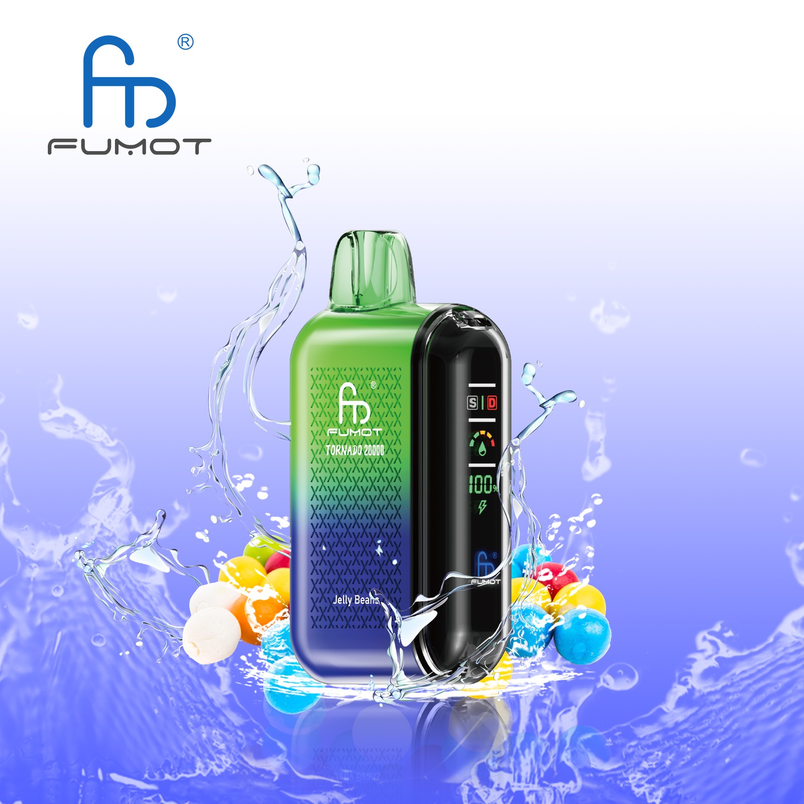 Fumot Tornado 20000 20K Puffs Vape Dual Mesh LED Display Disposable Vape in Jelly Beans flavor