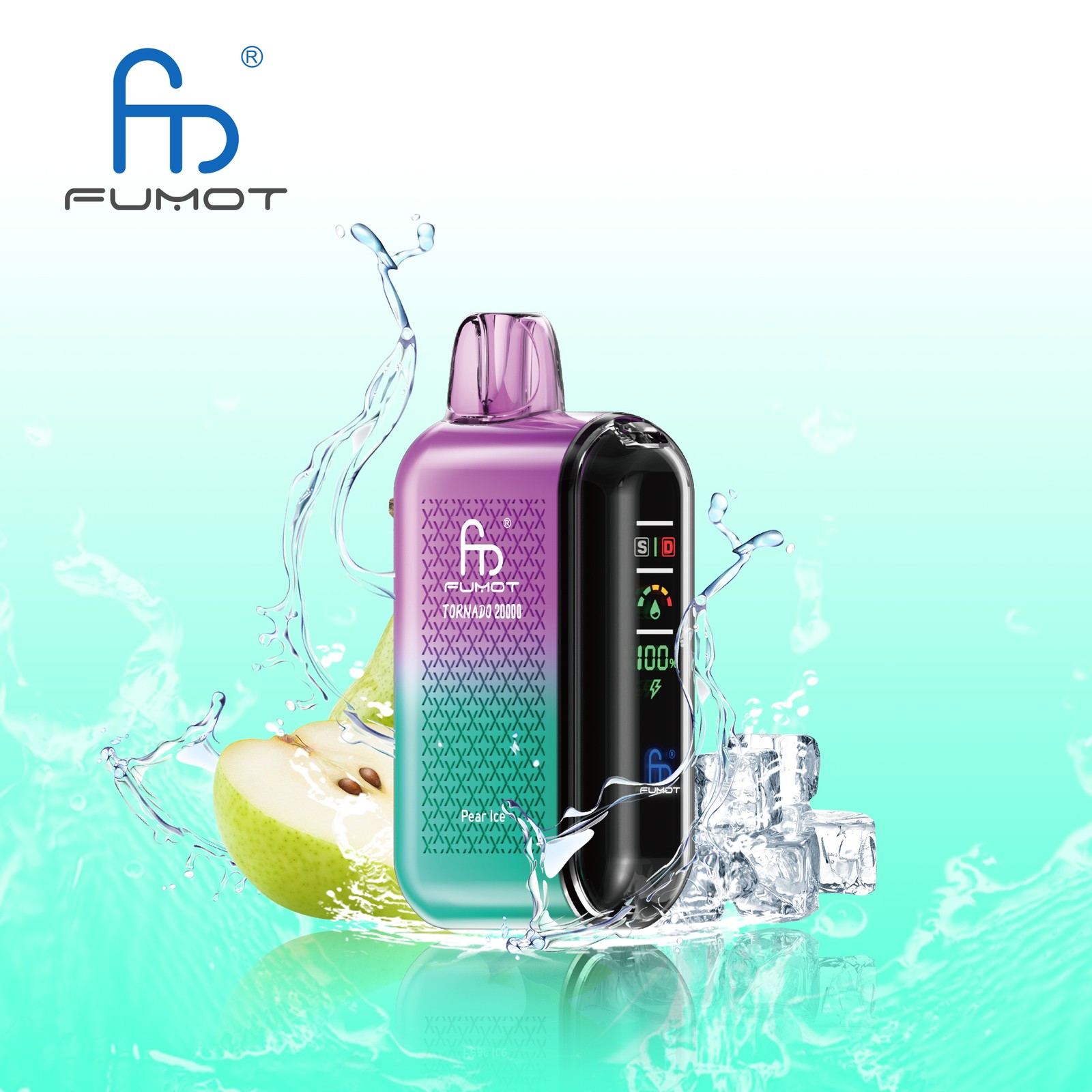 Fumot Tornado 20000 20K Puffs Vape Dual Mesh LED Display Disposable Vape in Pear Ice flavor