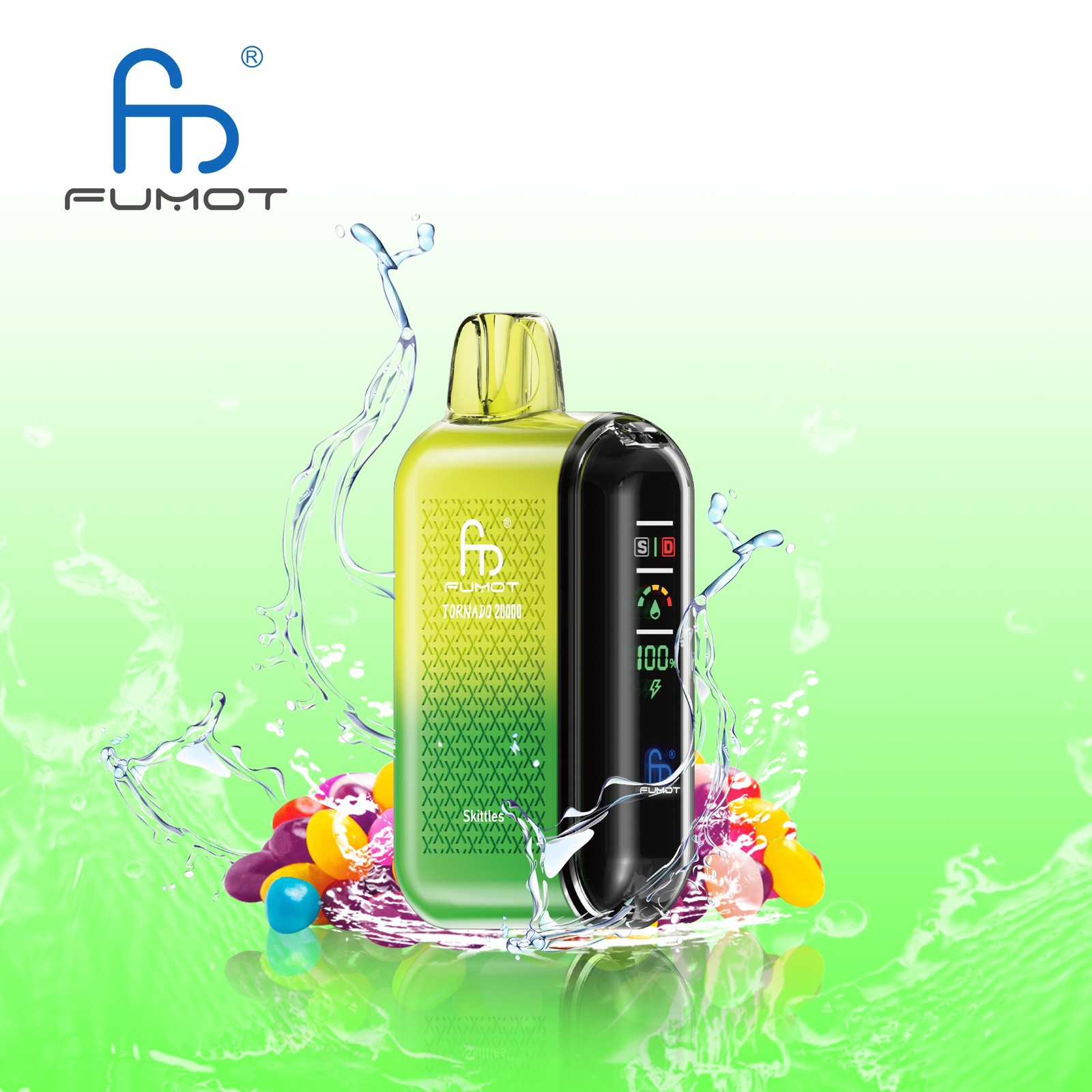 Fumot Tornado 20000 20K Puffs Vape Dual Mesh LED Display Disposable Vape in Skittles flavor