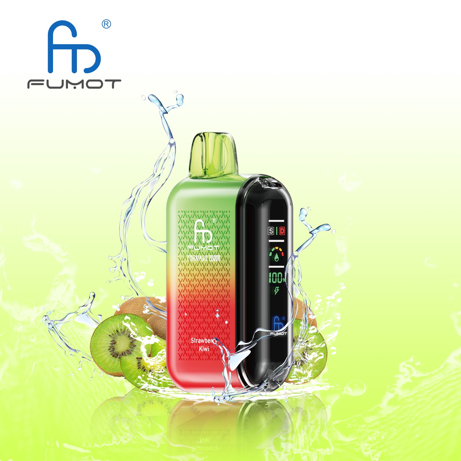 Fumot Tornado 20000 20K Puffs Vape Dual Mesh LED Display Disposable Vape in Strawberry Kiwi flavor