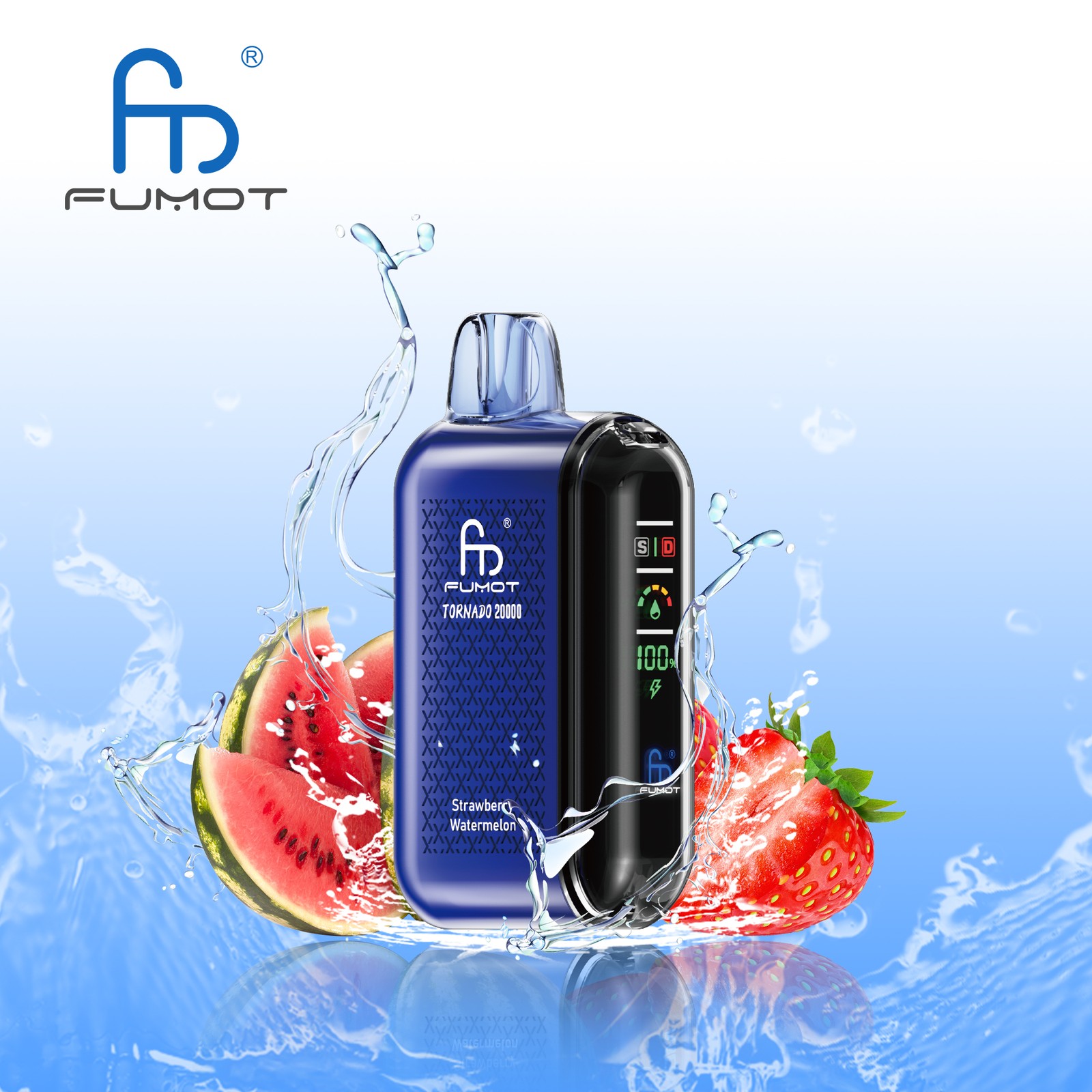 Fumot Tornado 20000 20K Puffs Vape Dual Mesh LED Display Disposable Vape in Strawberry Watermelon flavor