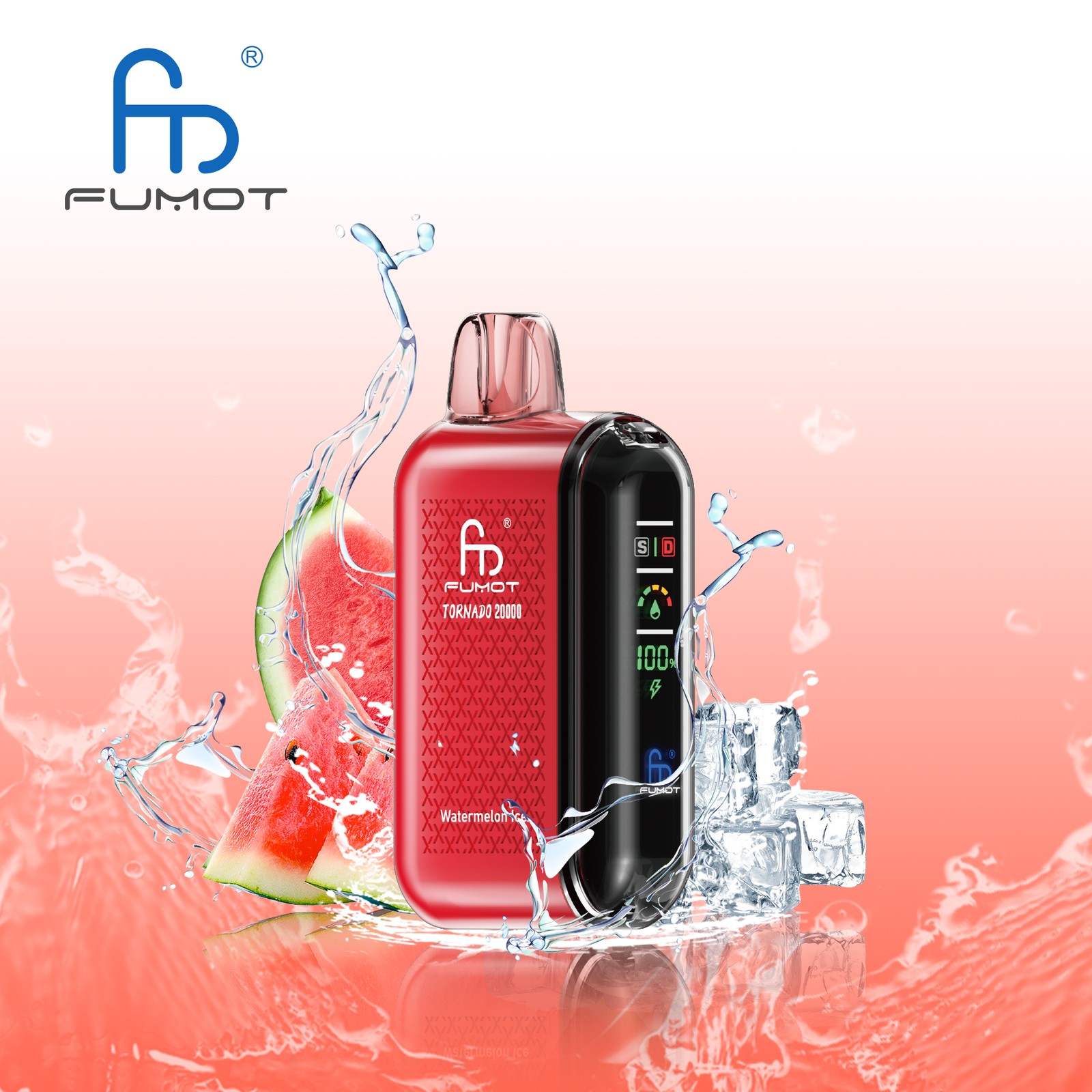 Fumot Tornado 20000 20K Puffs Vape Dual Mesh LED Display Disposable Vape in Watermelon Ice flavor