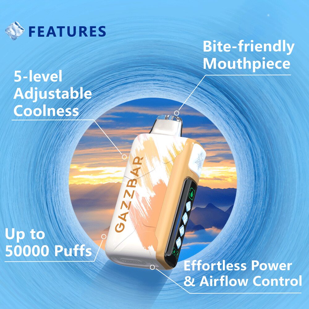 Gazzbar Ice God 50000 50K Puffs Adjustable Ice level LCD Display Disposable Vape in gazzbar ice god 50000 introduce flavor
