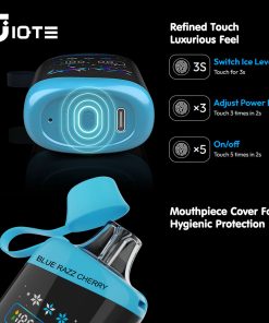 IQTE 45000 45k Puffs Advanced Fingerprint Touch Confrol LCD Display Disposable Vape in Blue Razz Cherry flavor