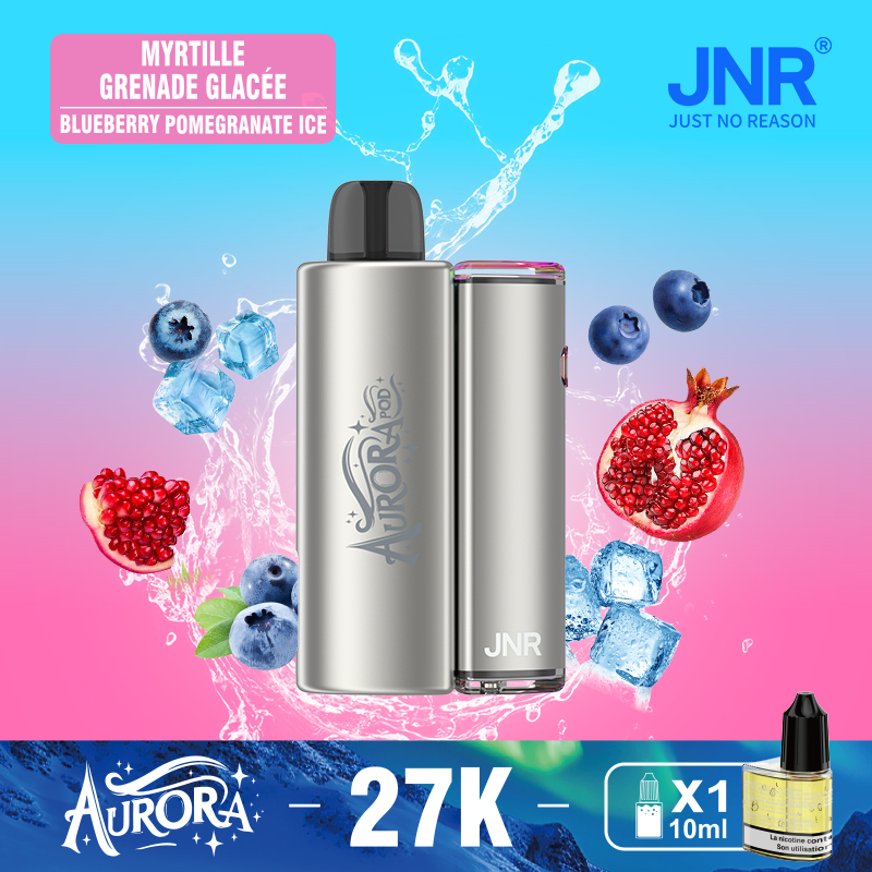 JNR Aurora 27K 27000 Puffs 2+10ml Replaceable Pod Kit Refillable Disposable Vape in Blueberry Pomegranate Ice flavor