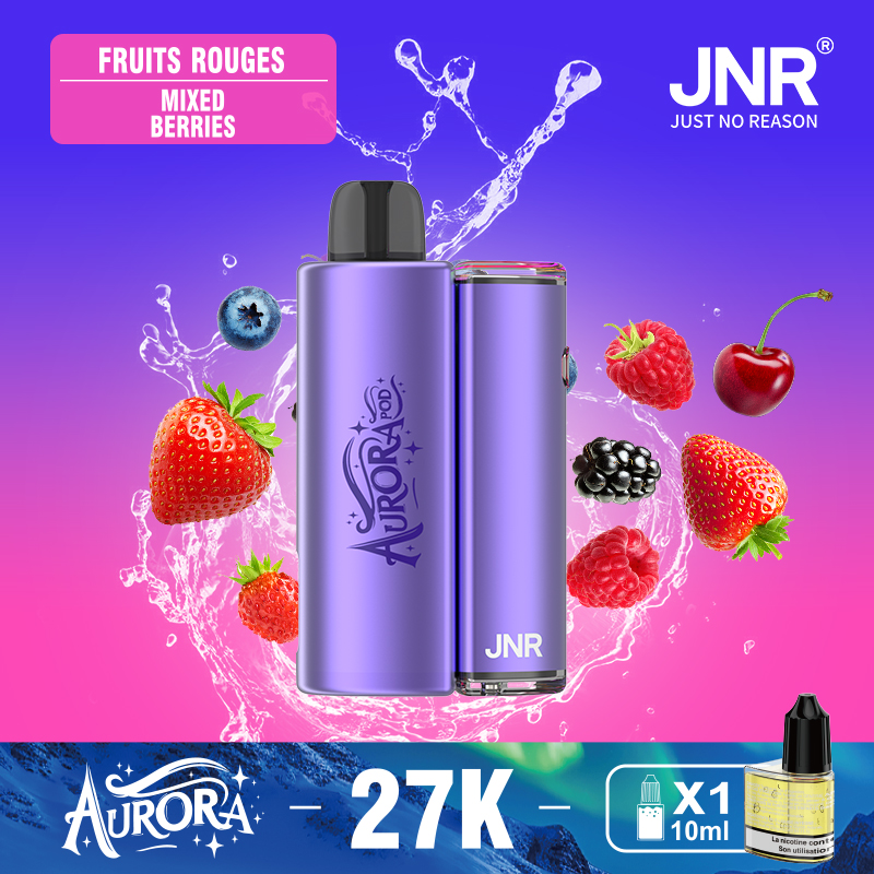 JNR Aurora 27K 27000 Puffs 2+10ml Replaceable Pod Kit Refillable Disposable Vape in Mixed Berries flavor