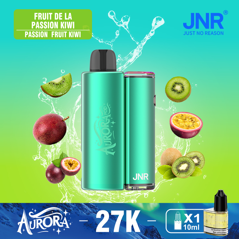 JNR Aurora 27K 27000 Puffs 2+10ml Replaceable Pod Kit Refillable Disposable Vape in Passion Fruit Kiwi flavor