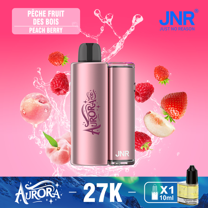 JNR Aurora 27K 27000 Puffs 2+10ml Replaceable Pod Kit Refillable Disposable Vape in Peach Berry flavor