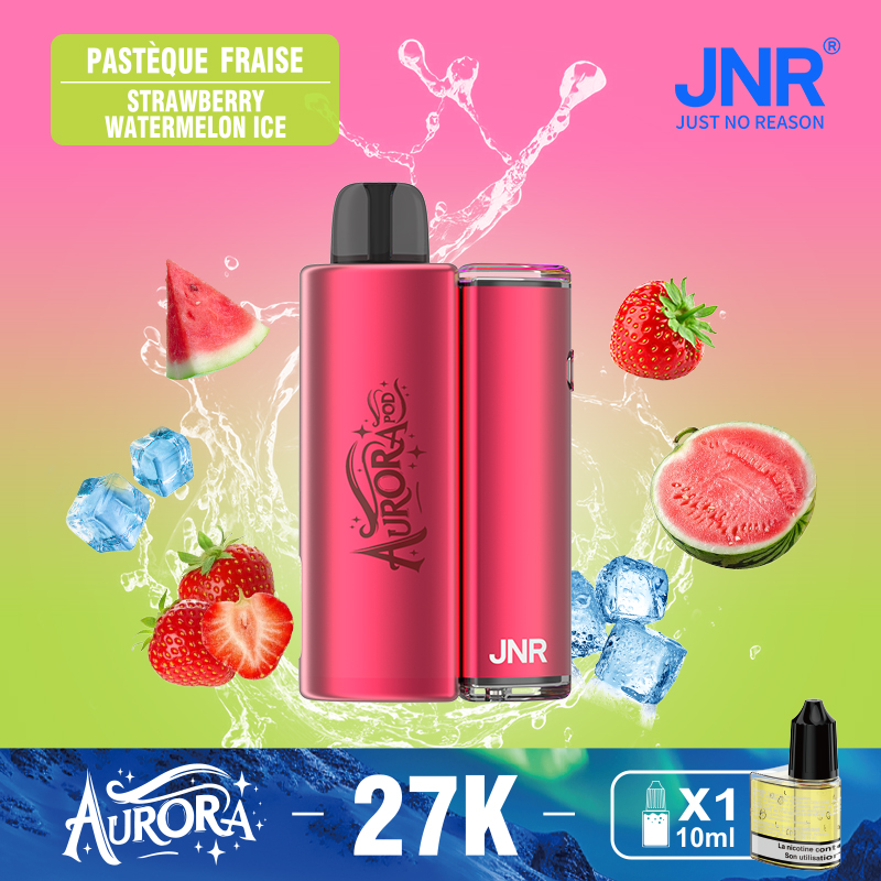 JNR Aurora 27K 27000 Puffs 2+10ml Replaceable Pod Kit Refillable Disposable Vape in Strawberry Watermelon Ice flavor