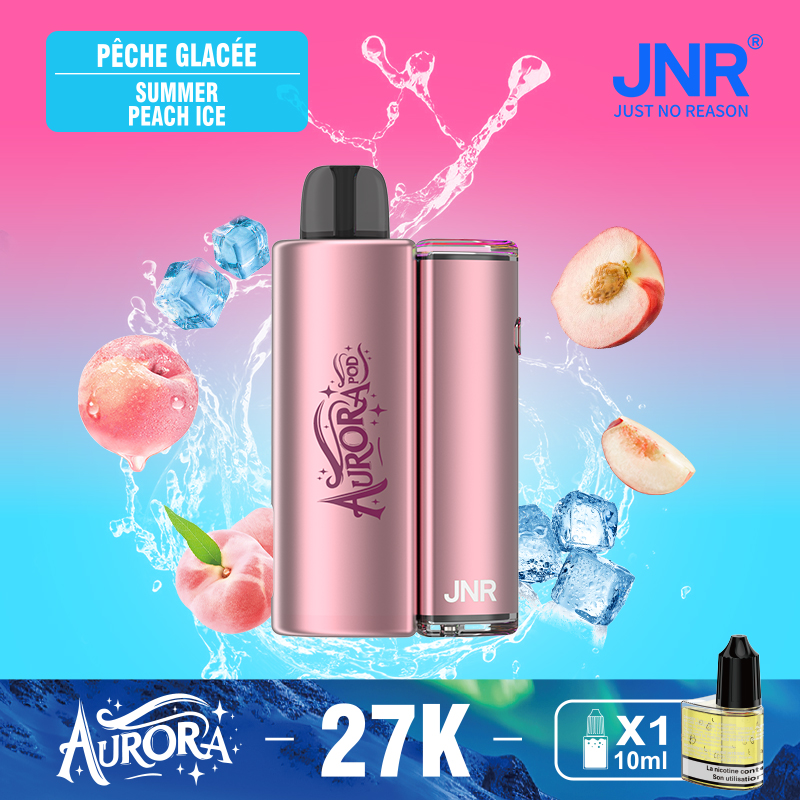 JNR Aurora 27K 27000 Puffs 2+10ml Replaceable Pod Kit Refillable Disposable Vape in Summer Peach Ice flavor