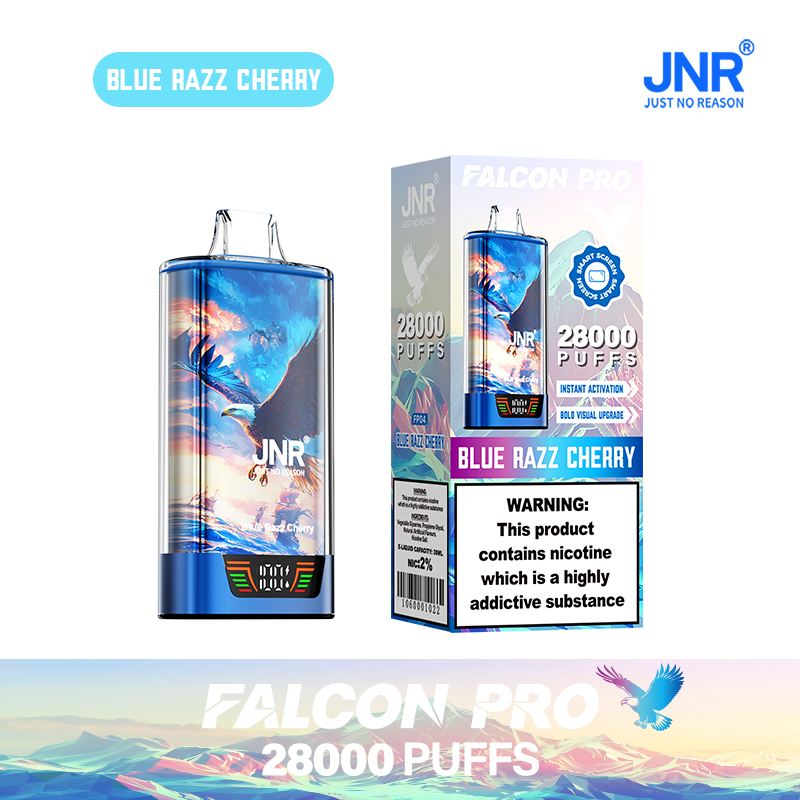JNR Falcon Pro 28000 28K Puffs Model LED Display Disposable Vape in Blue Razz Cherry flavor